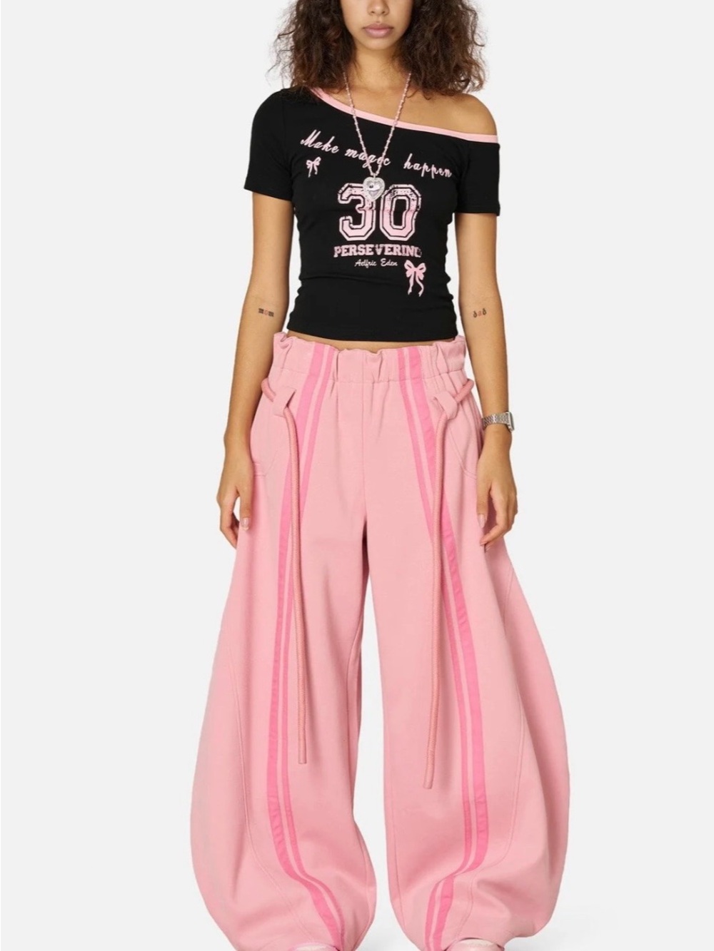 Aelfric Eden Pink Striped Drawstring Waist barrel sweatpants - Picture 3 of 16